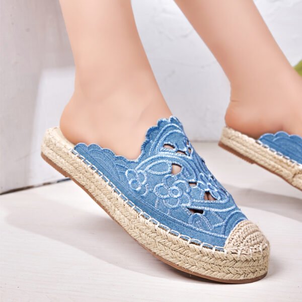 ⁦Vintage Bohemian Embroidery Thick Sole Espadrilles With Grass Weave And Rope For Casual Wear⁩ - الصورة ⁦7⁩