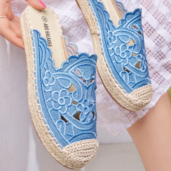 ⁦Vintage Bohemian Embroidery Thick Sole Espadrilles With Grass Weave And Rope For Casual Wear⁩ - الصورة ⁦8⁩