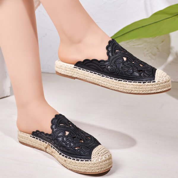 ⁦Vintage Bohemian Embroidery Thick Sole Espadrilles With Grass Weave And Rope For Casual Wear⁩ - الصورة ⁦3⁩