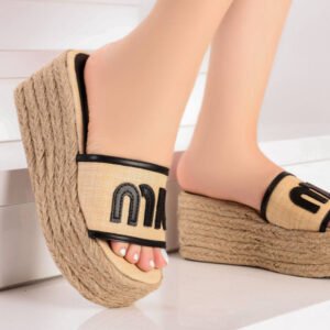 MIU MIU-Inspired Jute Wedge Slippers
