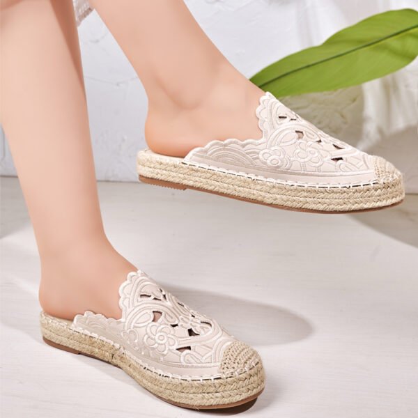 ⁦Vintage Bohemian Embroidery Thick Sole Espadrilles With Grass Weave And Rope For Casual Wear⁩ - الصورة ⁦5⁩