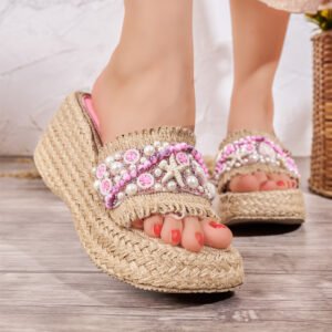Women’s Summer Slipper – Burlap & Shells